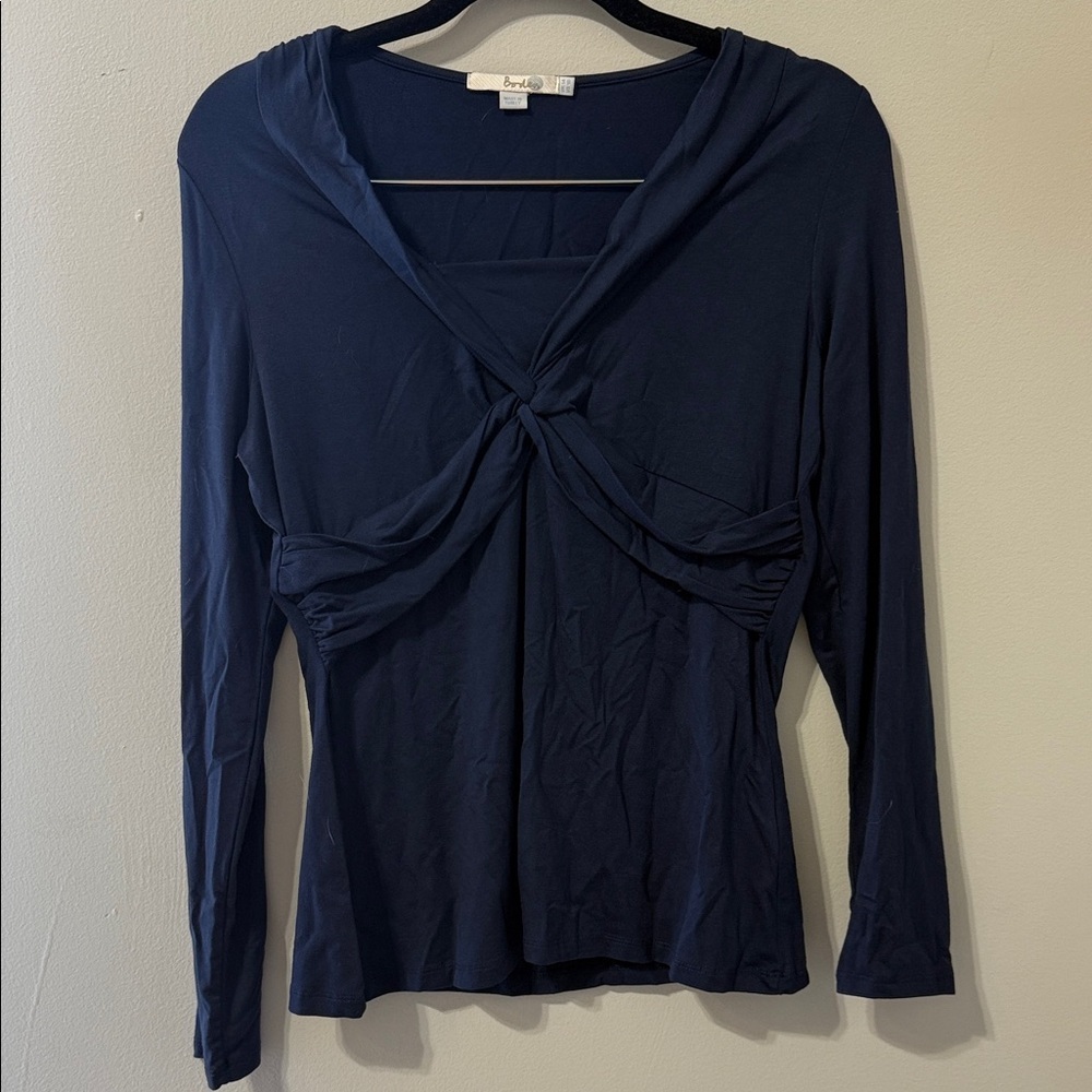 Boden Navy Blue Twist Front Long Sleeve Top Sz 10